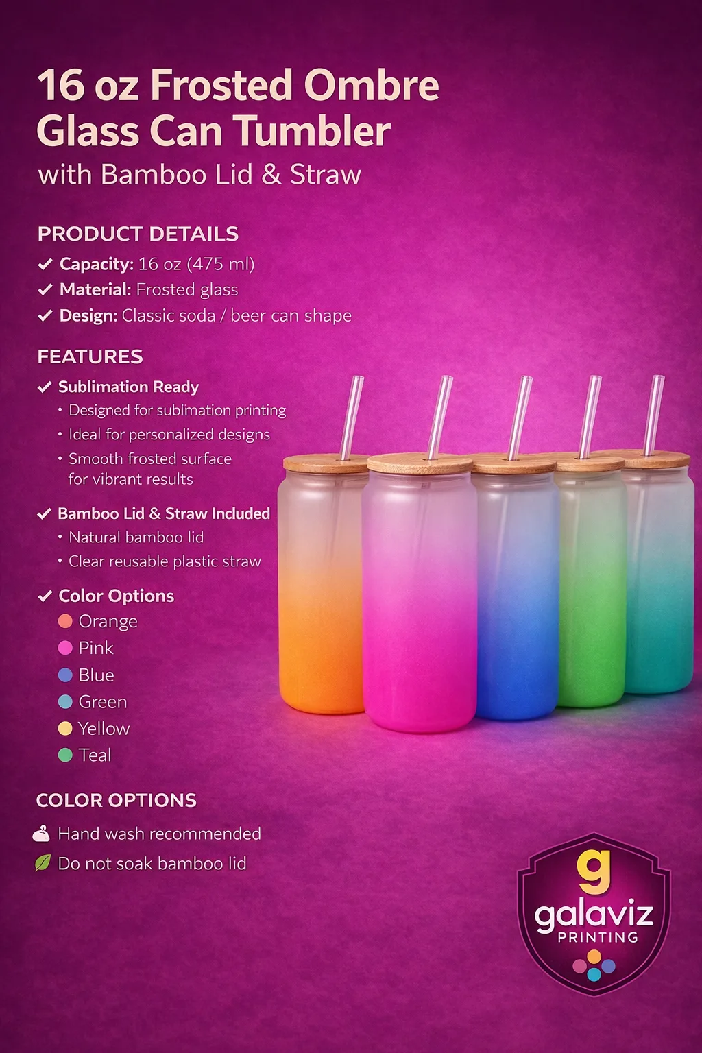 Vaso de Vidrio 16oz — especificaciones