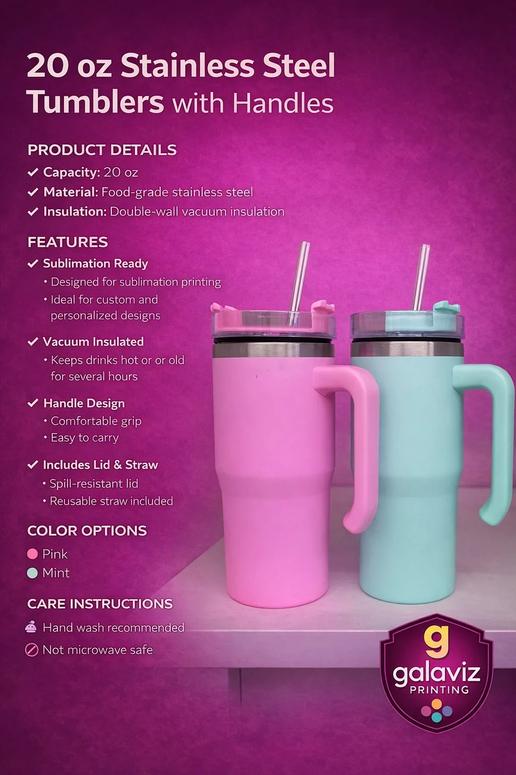Tumbler con Asa — especificaciones